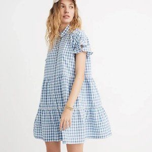 Madewell Ruffle Sleeve Tiered Shirtdress in Gingham Check Medium